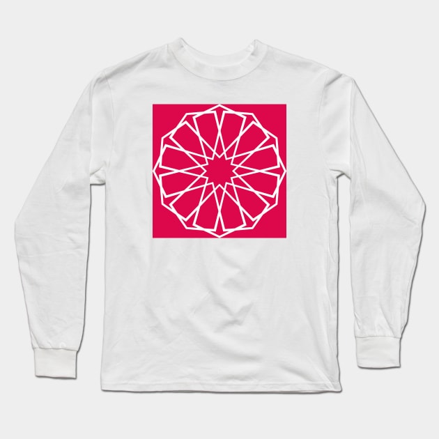 White Islamic Geometric Pattern Stars on Pink Background Long Sleeve T-Shirt by Tilila